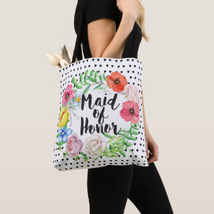 Bolsa Tote Tipografia Bridesmaid Watercolor Rosa Wreath