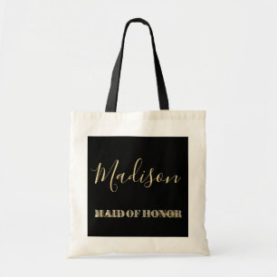 Bolsa Tote Tipografia da madrinha de casamento Black Dourado 