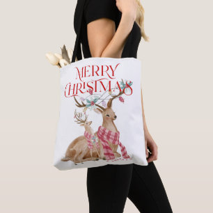 Bolsa Tote Tipografia de Natal feliz e veados de Natal