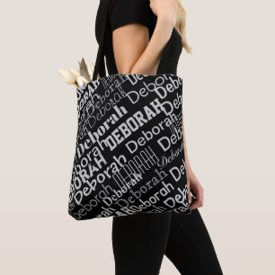 Bolsa Tote Tipografia de Nome Personalizado Preto