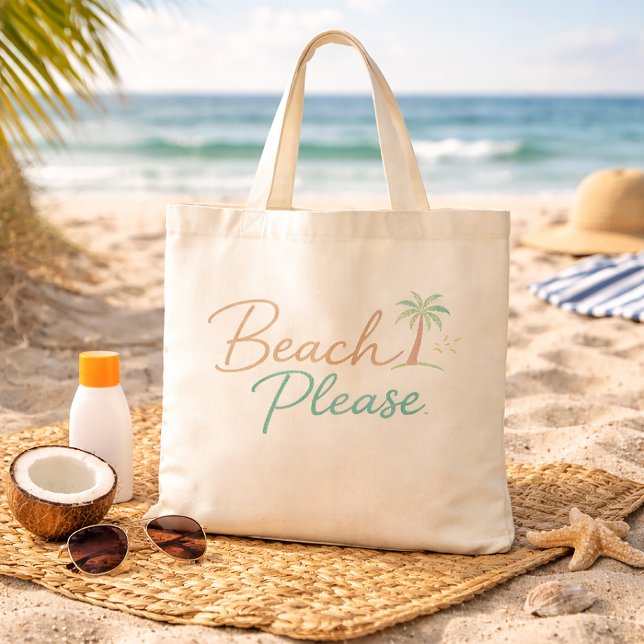 Bolsa Tote Tipografia de Roteiro Pastel Beach Please (Criador carregado)