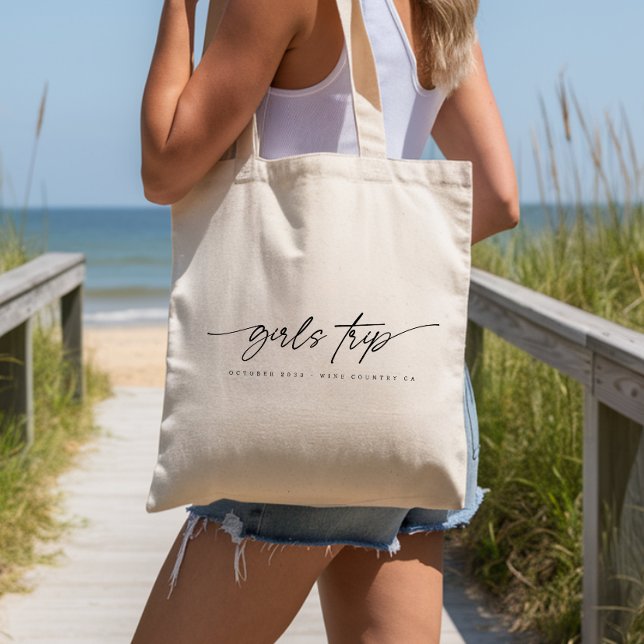 Bolsa Tote Tipografia de Roteiro Simples Viagem de Meninas Mo (Criador carregado)