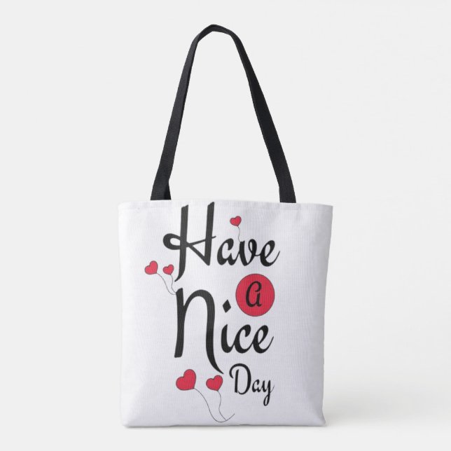 Bolsa Tote Tipografia de Tenha um Bom Dia com Balões em Forma (Verso)
