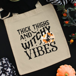 Bolsa Tote Tipografia Divertida de Halloween Bruxa & Lua Chei