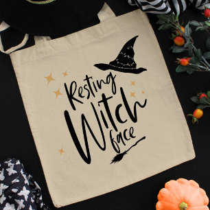 Bolsa Tote Tipografia engraçada de Halloween Bruxa, Vassoura
