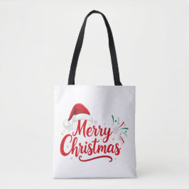 Bolsa Tote Tipografia Feliz Natal com Chapéu de Papai Noel e