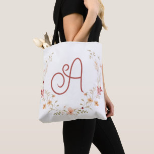 Bolsa Tote Tipografia Monograma Floral A Inicial