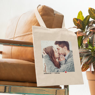 Bolsa Tote Tipografia Negra Minimalista com Foto de Coração