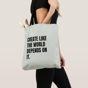 Bolsa Tote Tipografia Negra Ousada Névoa de Jade Artistas Pod