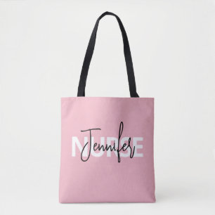 Bolsa Tote Tipografia Personalizada de Enfermeira Rosa