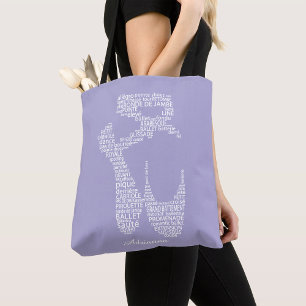 Bolsa Tote Tipografia Personalizada de Sapatilha de Ballet