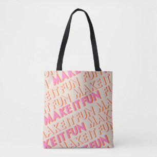 Bolsa Tote Tipografia retrô, diagonal, 'Torne Divertido'.