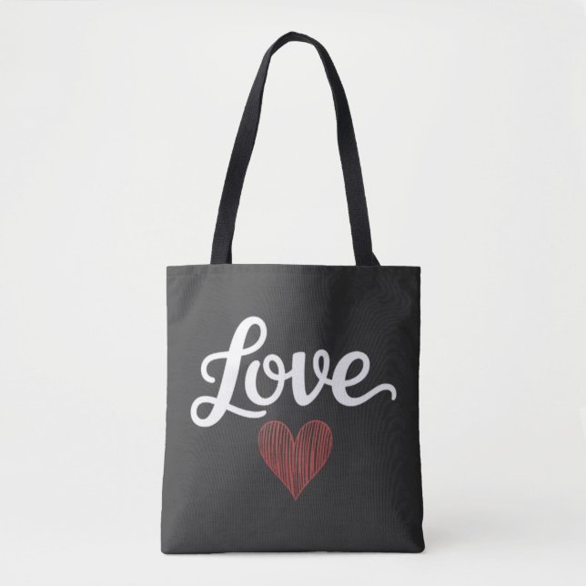 Bolsa Tote Tipografia Romântica Minimalista Coração Amor (Frente)