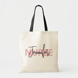 Bolsa Tote Tipografia Rosa Personalizada de Enfermeira