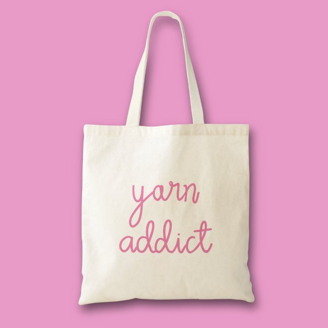 Bolsa Tote Tipografia Viciada em Lã (Pink Yarn addict tote bag)
