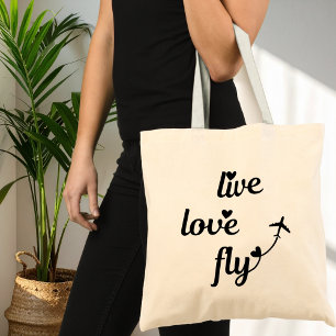 Bolsa Tote Tipografia Viva Amor Voa & Corações, Avião Voando