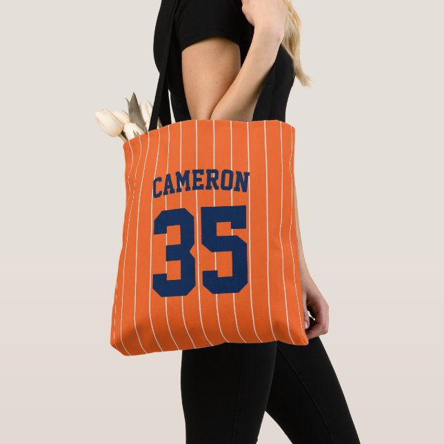 Bolsa Tote Tiras de Baseball Jersey de Cores Totalmente Editá (Close Up)