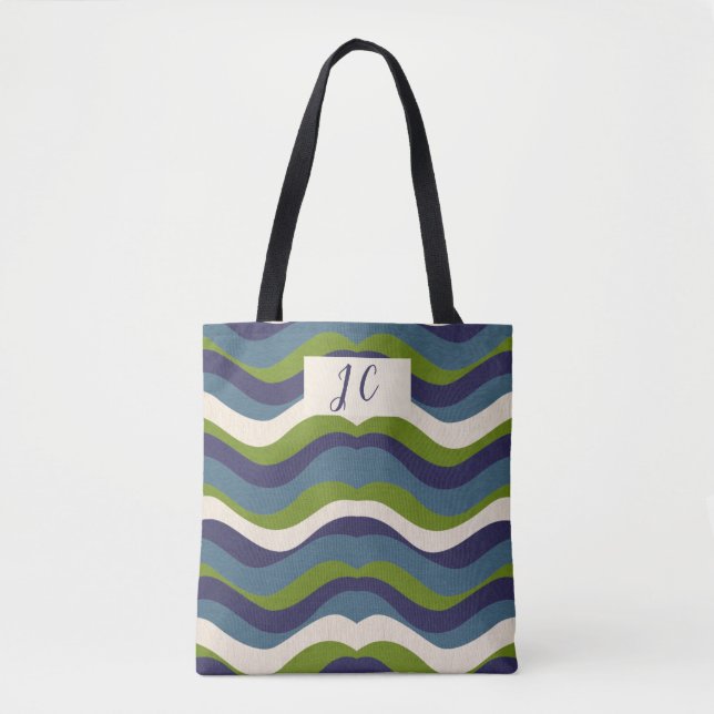 Bolsa Tote Tiras De Retrorização Ondas Monogramadas, (Frente)