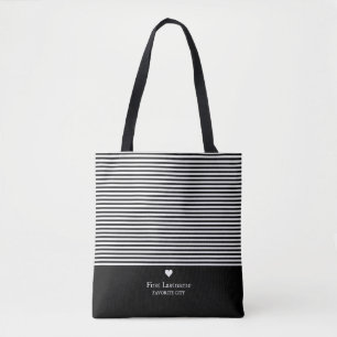 Bolsa Tote Tiras Modernas com Elegante Monograma do Coração