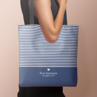 Bolsa Tote Tiras Modernas com Monograma do Coração em Escala 