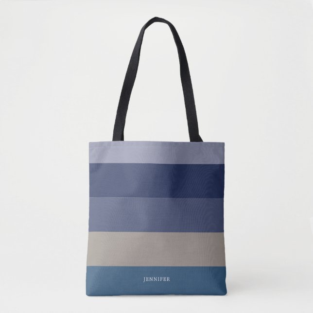 Bolsa Tote Tiras modernas com tons monográficos de azul (Frente)