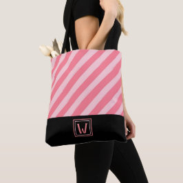 Bolsa Tote Tiras Rosa Modernas com Monograma Elegante