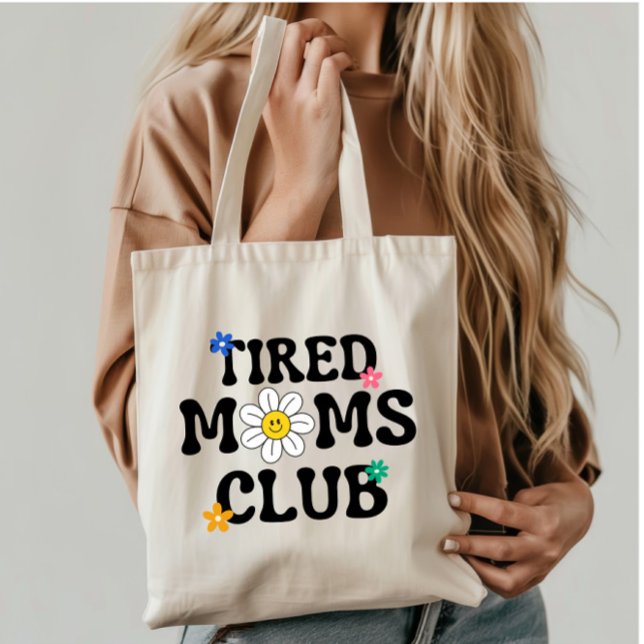 Bolsa Tote Tired Mães Club Retro Daisy Funny (Criador carregado)