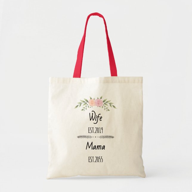 Bolsa Tote Título da Família Floral Personalizada da Esposa e (Frente)