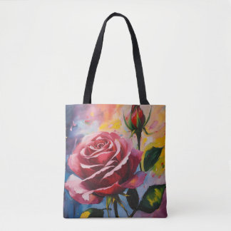 Bolsa Tote Título: NeoExpressionista Pintura de um Rosa e Li