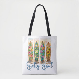 Bolsa Tote Título: Salty Soul Tropical Floral Pranchas de Sur