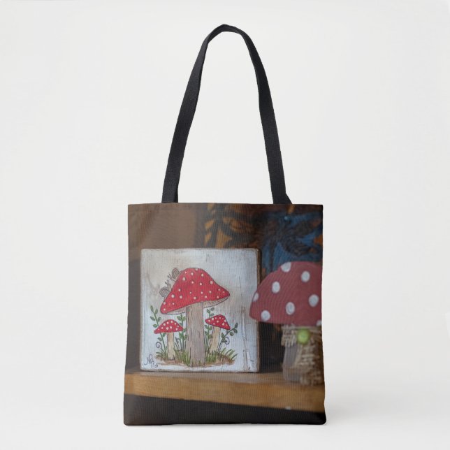 Bolsa Tote Toadstools Encantado - Arte Canvas Pintada À Mão (Frente)