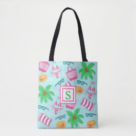 Bolsa Tote Toalha de Praia com Monograma Elegante Palmeira To