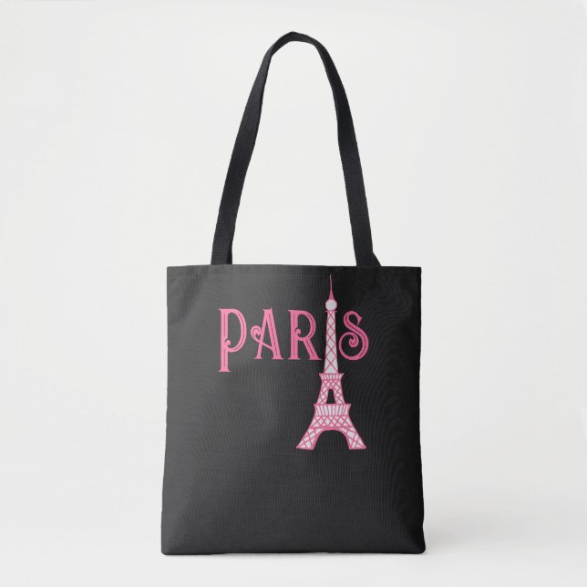 Bolsa Tote Toalha Torre Eiffel de Paris rosa (Frente)