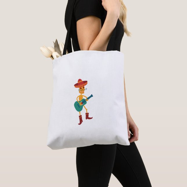Bolsa Tote Toca violão esqueleto festivo (Close Up)