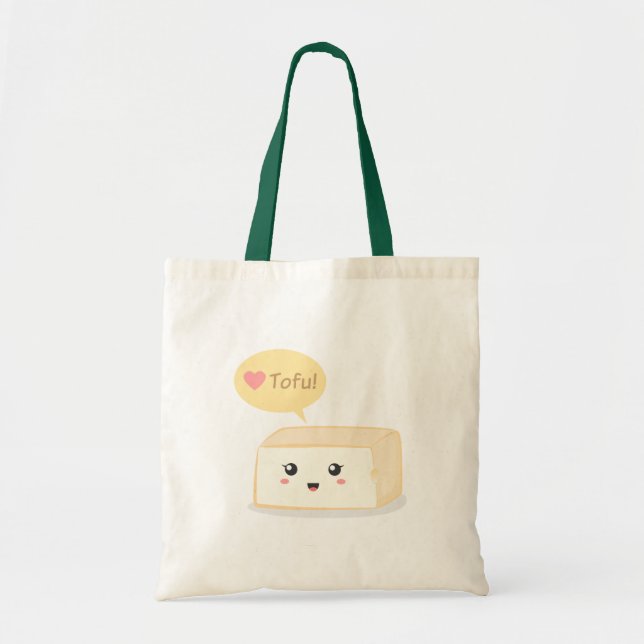 Bolsa Tote Tofu de Kawaii que que as pessoas amem o tofu (Frente)