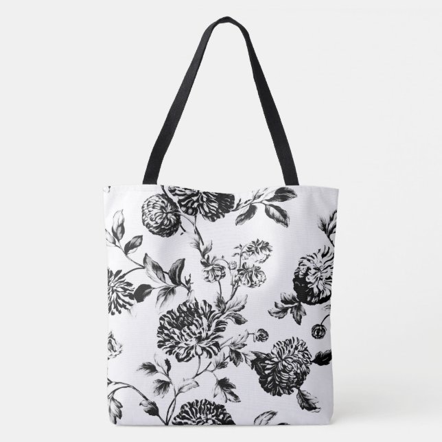 Bolsa Tote Toile floral moderno preto & branco (Verso)