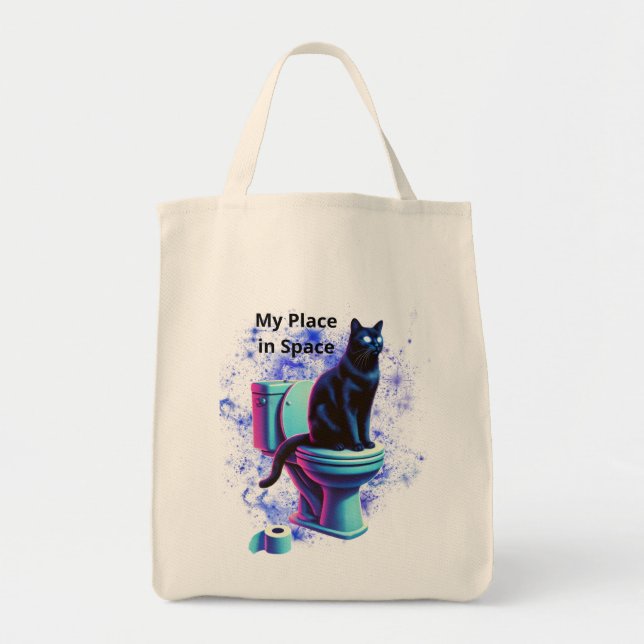 Bolsa Tote Toilet de Gato Negro Cósmico - Arte Surreal Vaporw (Frente)