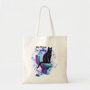Bolsa Tote Toilet de Gato Negro Cósmico - Arte Surreal Vaporw