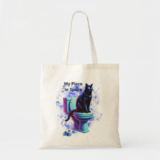 Bolsa Tote Toilet de Gato Negro Cósmico - Arte Surreal Vaporw