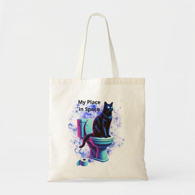 Bolsa Tote Toilet de Gato Negro Cósmico - Arte Surreal Vaporw (Frente)
