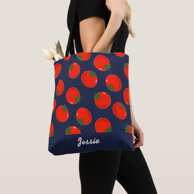Bolsa Tote Tomate vermelho em azul (Close Up)