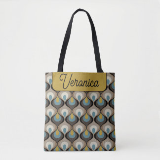 Bolsa Tote Tono Retro Azul Marrom Nome Personalizado