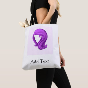 Bolsa Tote Tons de Cabelo Roxo Vibrante Menina Rosto Adiciona