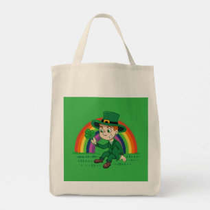 Bolsa Tote Toon leprechaun bonito com shamrock e arco-íris