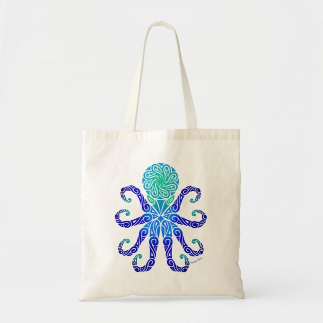 Bolsa Tote Topus Blues/Verdes Tribal (Frente)