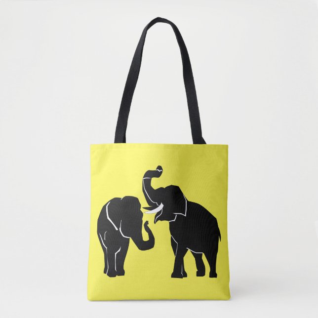 Bolsa Tote Toque da família de elefantes - Amarelo - Sua cor (Frente)