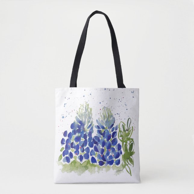 Bolsa Tote Toque de Aquarela Bluebonnet (Frente)