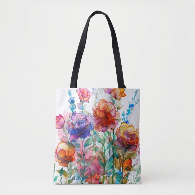 Bolsa Tote Toque de Aquarela de Jardim Encantado Vibrante (Frente)