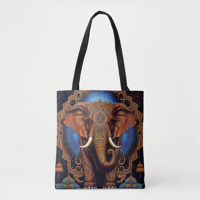 Bolsa Tote Toque de Aquarela do Elefante Místico (Frente)