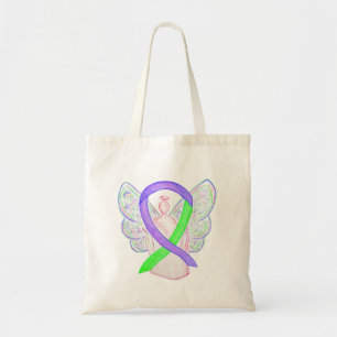 Bolsa Tote Toque de Fita de Sensibilização em Púrpura e Verde